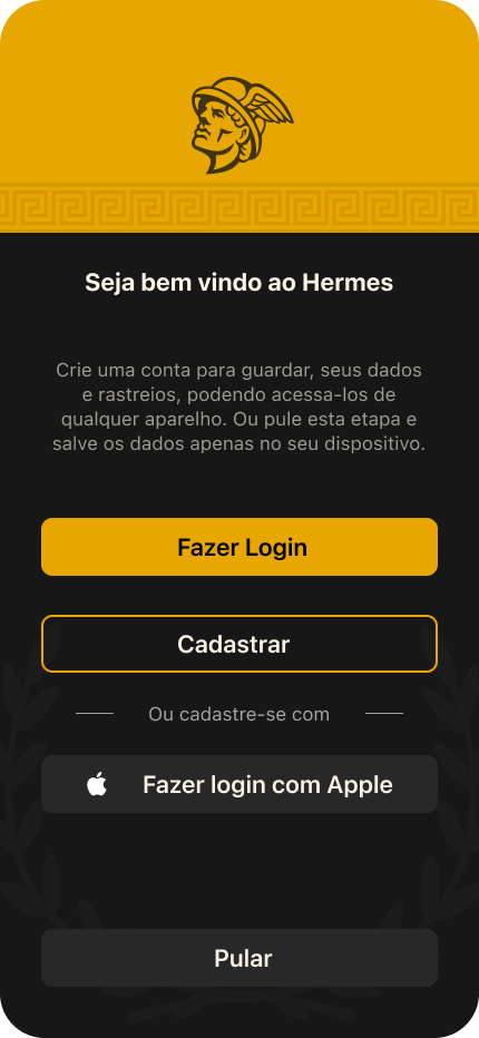 Tela de boas-vindas Hermes
