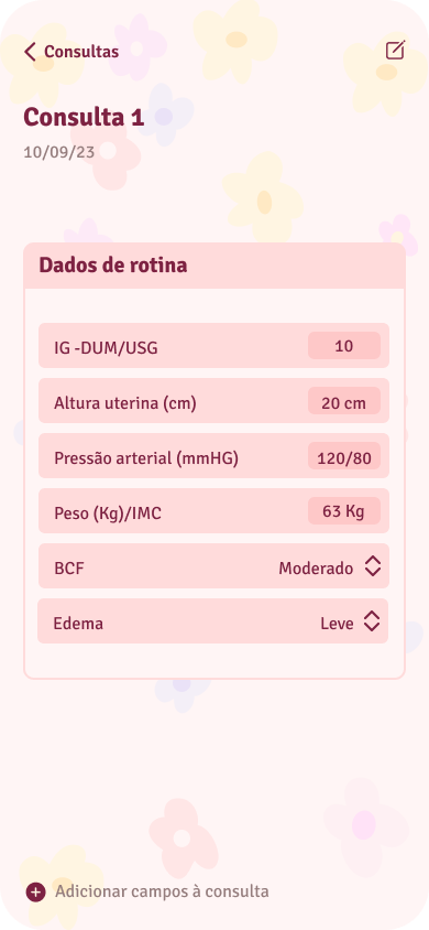 Dados de rotina da consulta